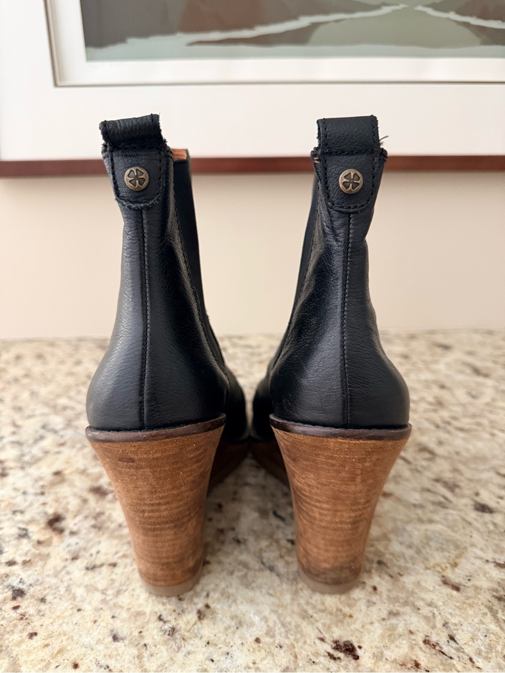 Lucky Brand Black Leather Chelsea Wedge Ankle Boots - Picture 2 of 6